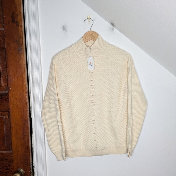 MARINE LAYER Ivory Skylar Turtleneck Chunky Knit Wool Blend Sweater NEW Size L - Picture 1 of 9